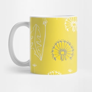 the Yellow and Gray contest: stylized dandelions on a yellow background Mug